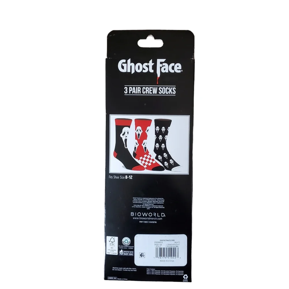 Ghost Face Scream Crew Socks 3‎ Pairs New